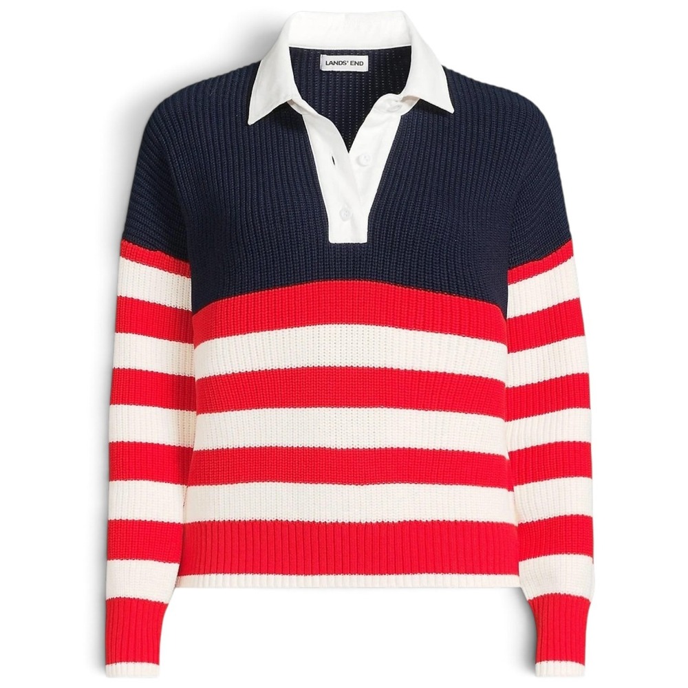 Lands' End Drifter Rugby Womens 3X Navy Red White Striped Coastal Academic NEW